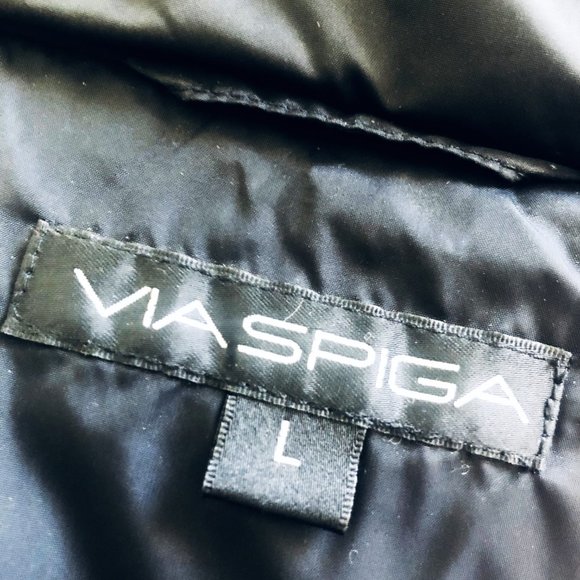 VIA SPIGA Stylish Black Puffer Coat Hooded Size L/ M Excellent Condition - Picture 8 of 9